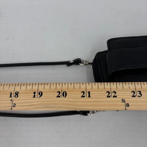 Eddie Bauer Crossbody Travel Wallet Bag Black Leather Zip Around Mini - Picture 12 of 12